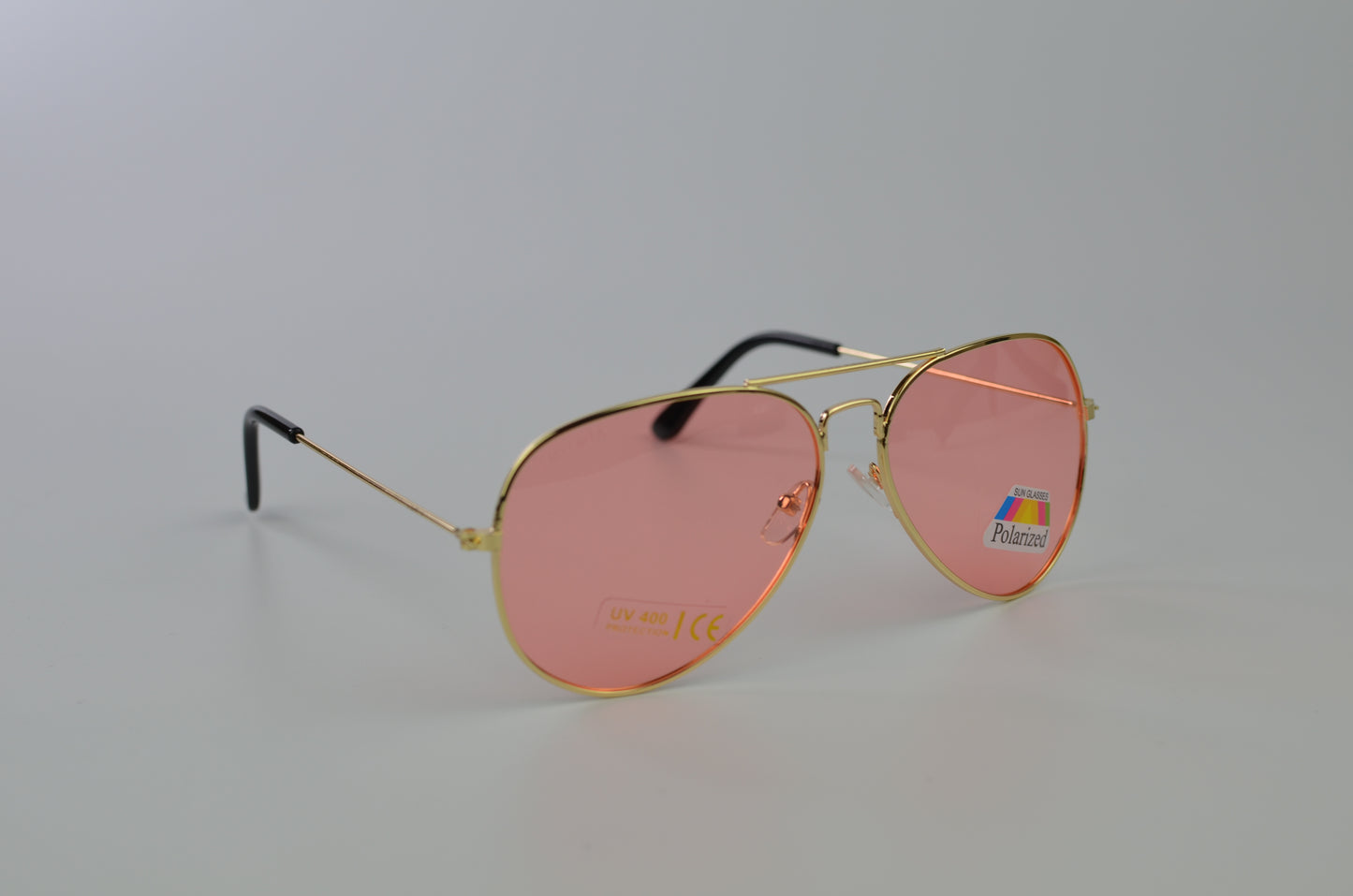 Emporia Itália - Série Aviator "DOCE", óculos de sol com filtro UV polarizados com estojo rígido e pano de limpeza, lentes de proteção solar de cor-de-rosa, armação dourada