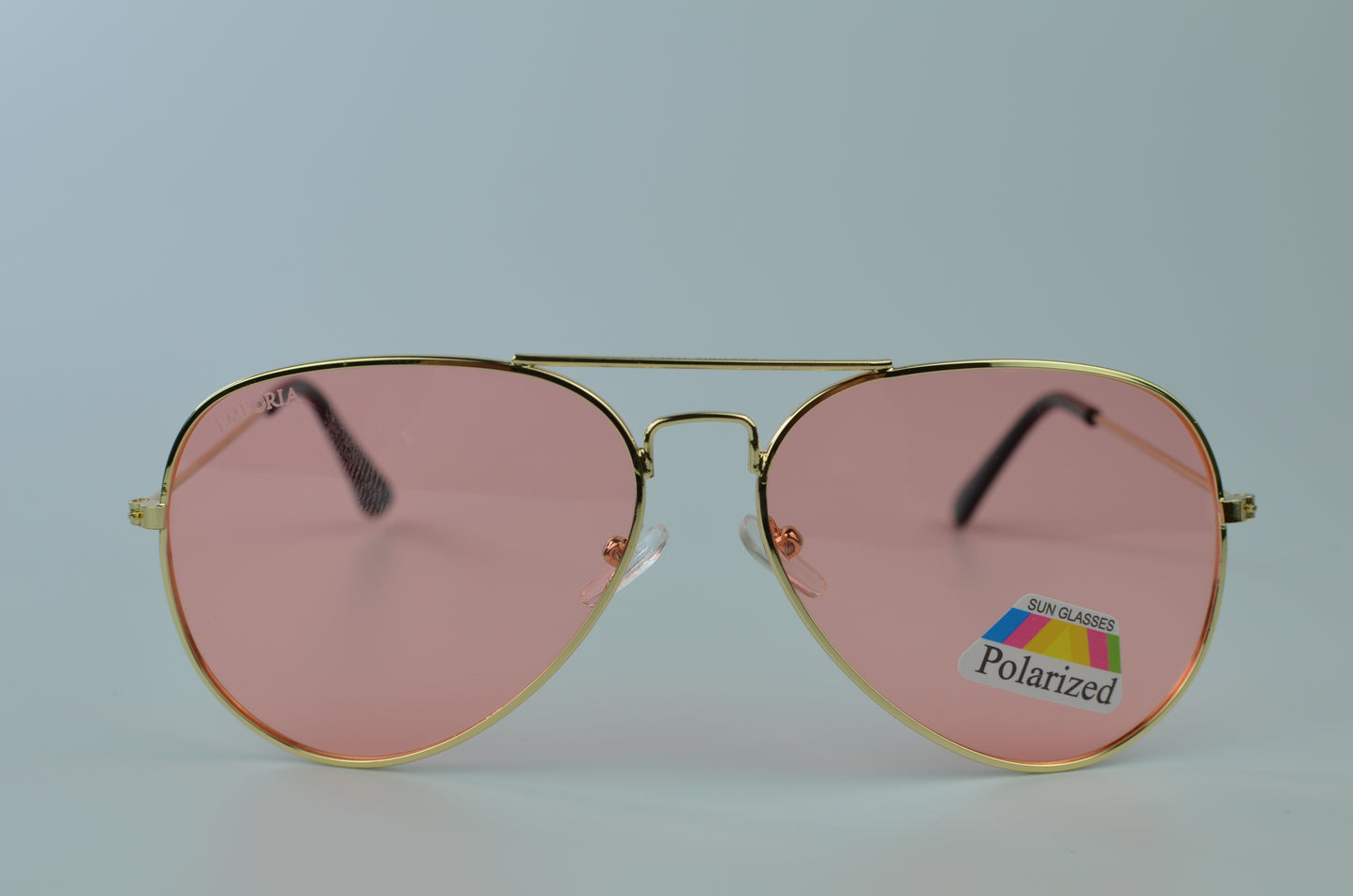 Emporia Itália - Série Aviator "DOCE", óculos de sol com filtro UV polarizados com estojo rígido e pano de limpeza, lentes de proteção solar de cor-de-rosa, armação dourada
