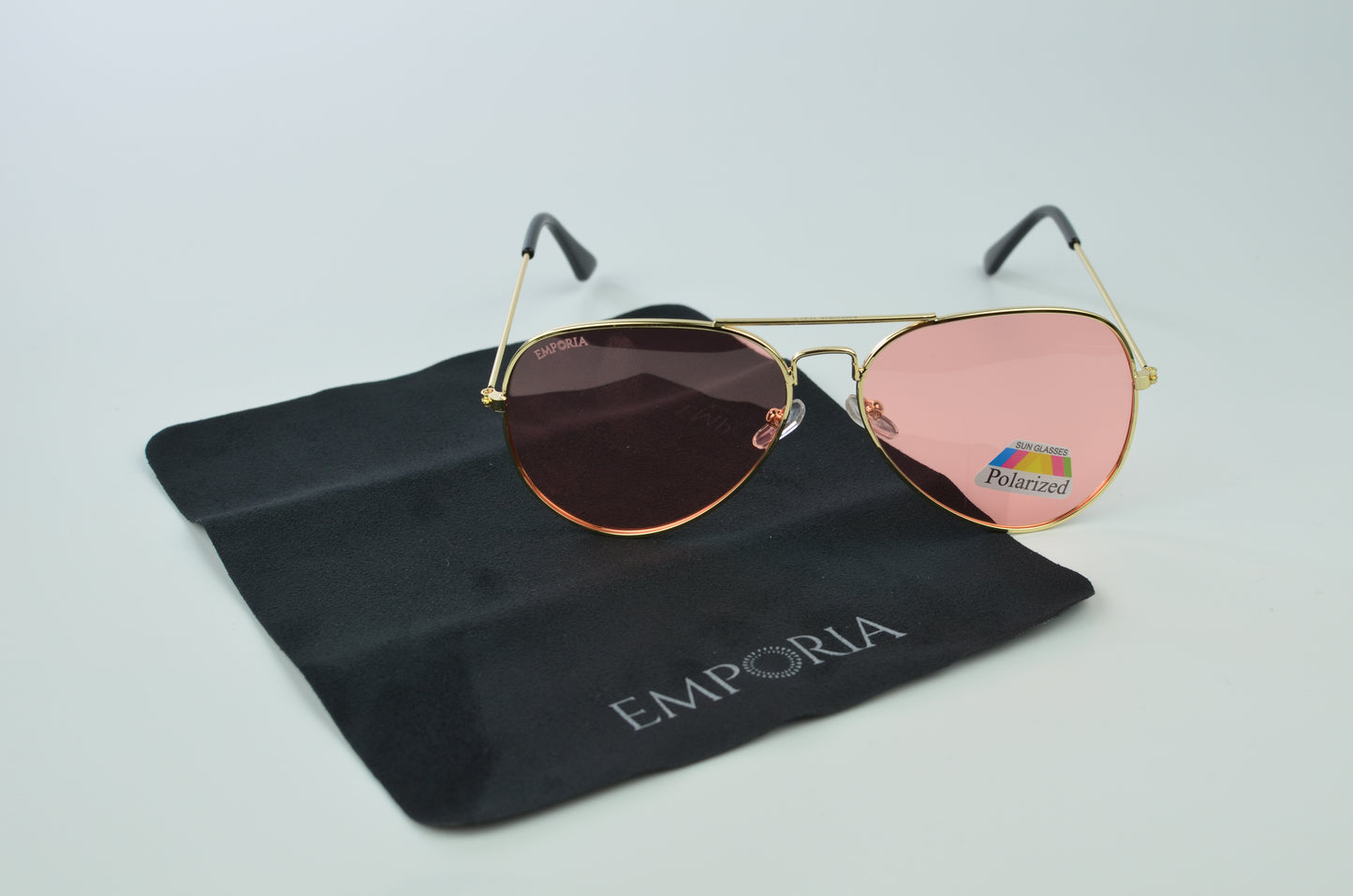 Emporia Itália - Série Aviator "DOCE", óculos de sol com filtro UV polarizados com estojo rígido e pano de limpeza, lentes de proteção solar de cor-de-rosa, armação dourada