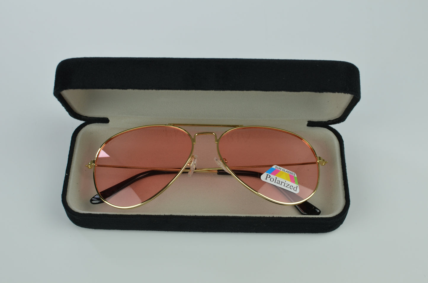 Emporia Itália - Série Aviator "DOCE", óculos de sol com filtro UV polarizados com estojo rígido e pano de limpeza, lentes de proteção solar de cor-de-rosa, armação dourada