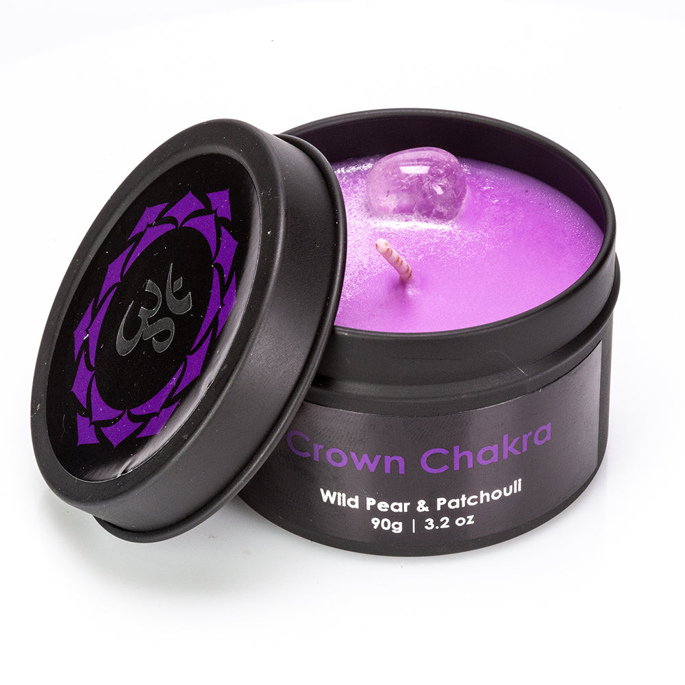 Conjunto de 9 peças Emporia com 7 velas de vidro Chakra, pedente Chakra e pulseira Chakra com Ametista, Lápis-Lazúli, Citrino, Aventurina Verde, Olho de Tigre, Jaspe Vermelho e Quartzo Puro