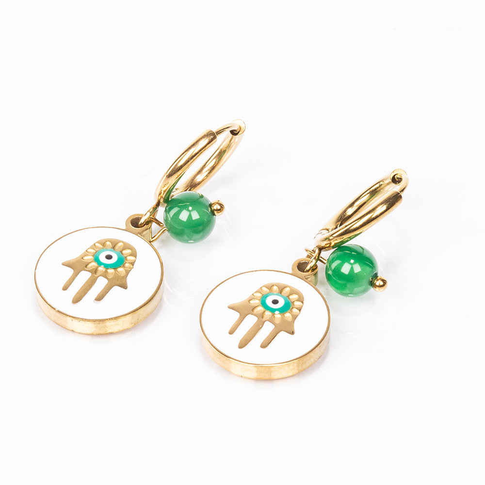 Conjunto de Liga de Ouro com Ágata Verde ( Colar+Brincos+Pulseira )
