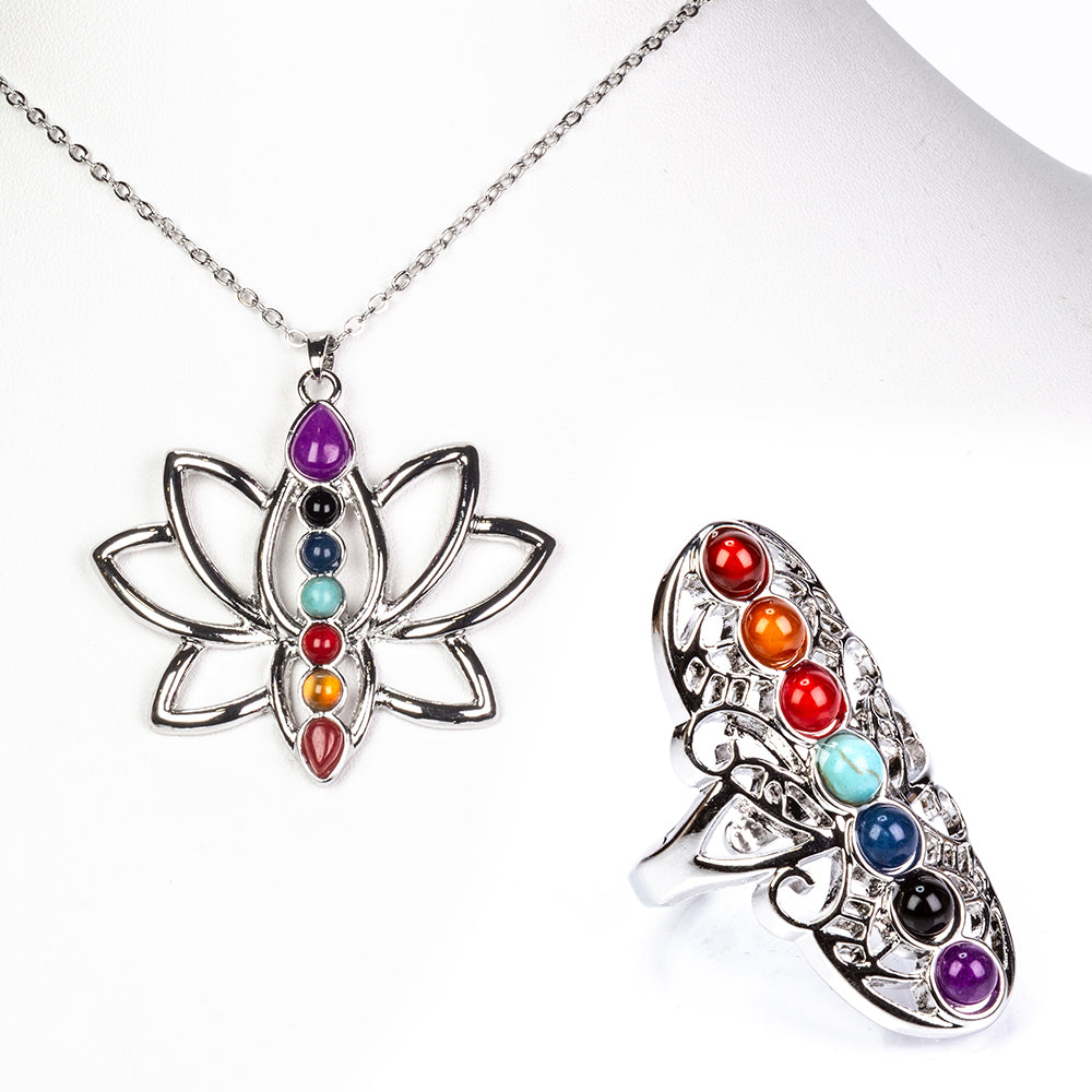 Conjunto de joias Lotus Harmony com sete pedras de chakra