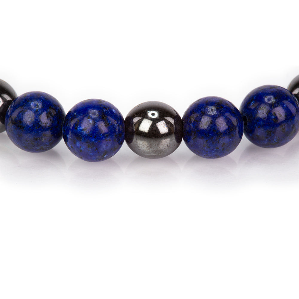 Pulseira de Prata de Lei banhada a Ouro com Lapis Lazuli e Hematite
