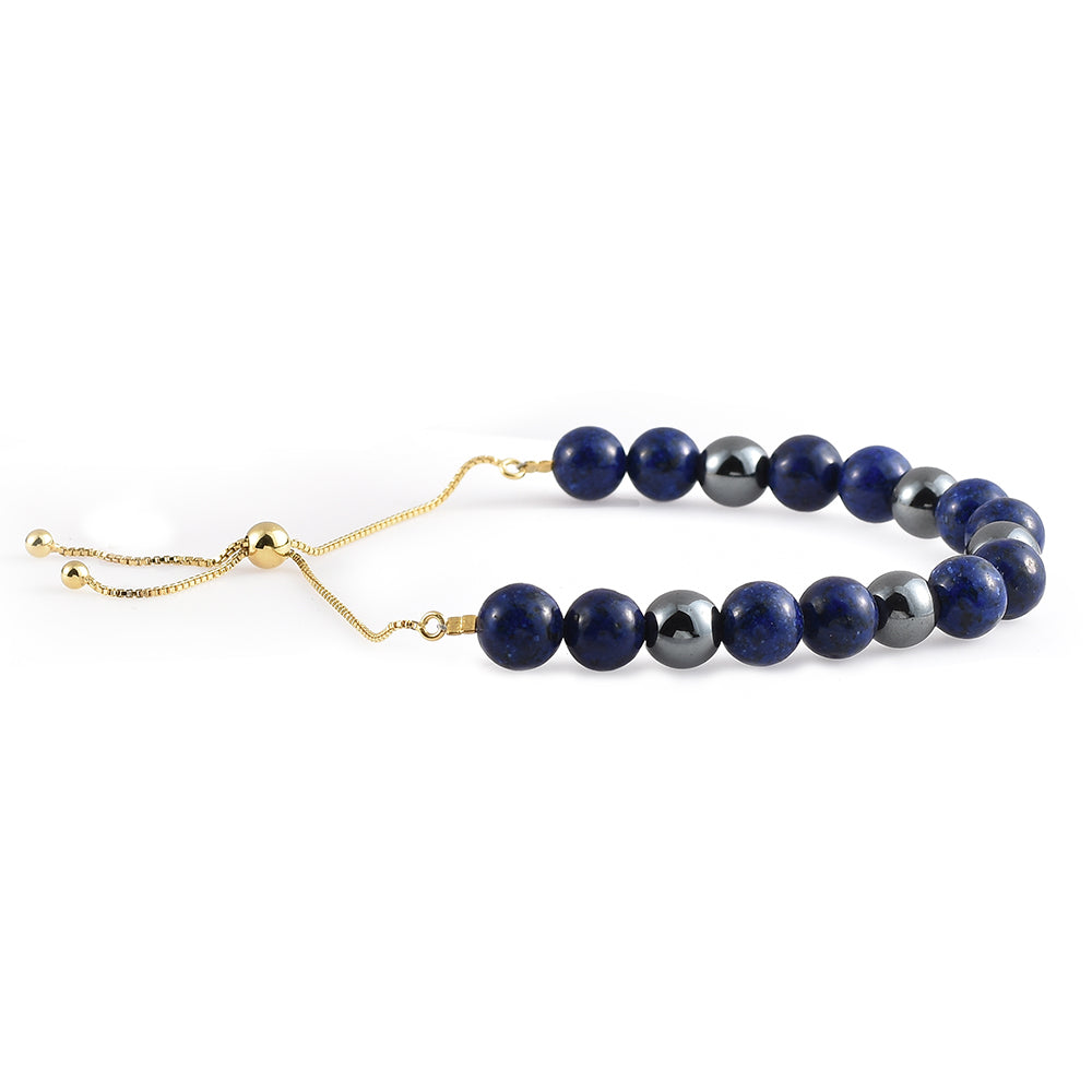 Pulseira de Prata de Lei banhada a Ouro com Lapis Lazuli e Hematite