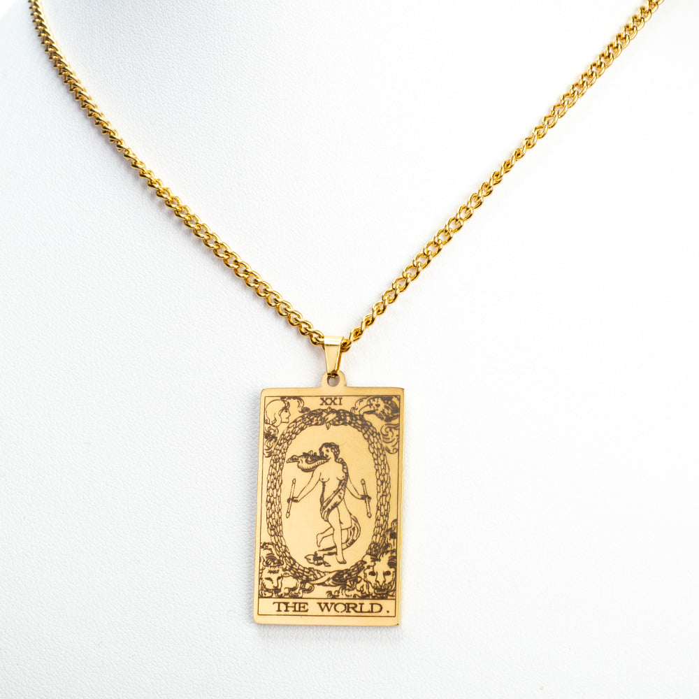 Pendente de tarôt “O Mundo” com corrente