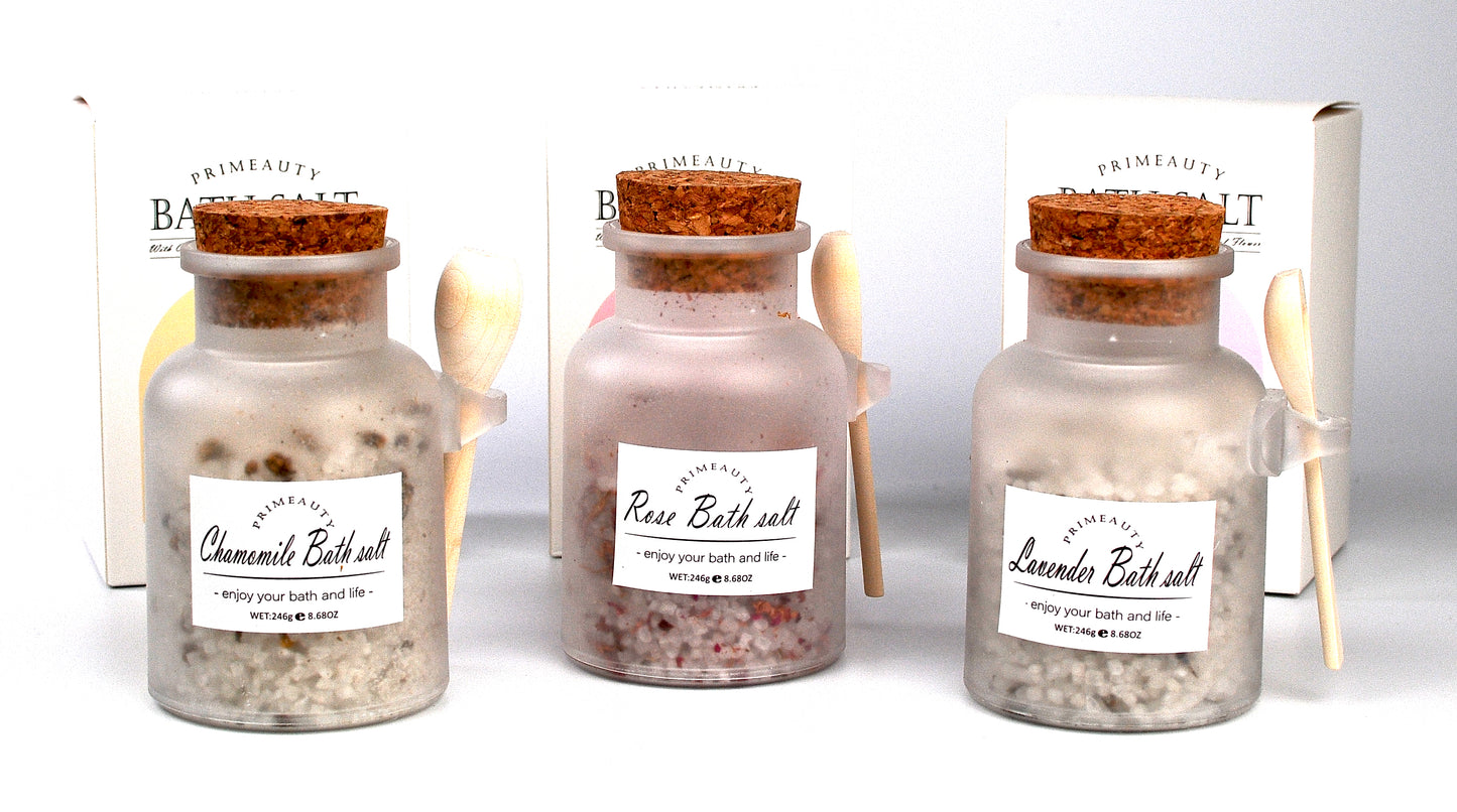 Conjunto de cristais de sal de banho do Mar Morto, Fragrância de Lavanda, Rosa, Camomila