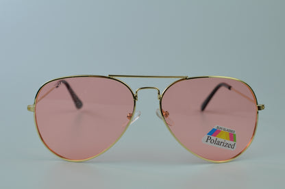 Emporia Itália - Série Aviator "DOCE", óculos de sol com filtro UV polarizados com estojo rígido e pano de limpeza, lentes de proteção solar de cor-de-rosa, armação dourada