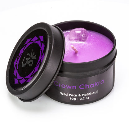 Conjunto de 9 peças Emporia com 7 velas de vidro Chakra, pedente Chakra e pulseira Chakra com Ametista, Lápis-Lazúli, Citrino, Aventurina Verde, Olho de Tigre, Jaspe Vermelho e Quartzo Puro