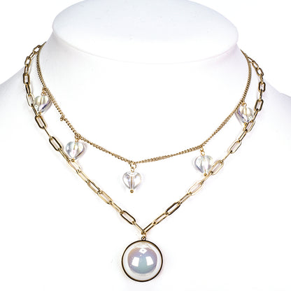 Conjunto de Liga de Ouro com Pérola de Vidro ( Colar+Brincos )