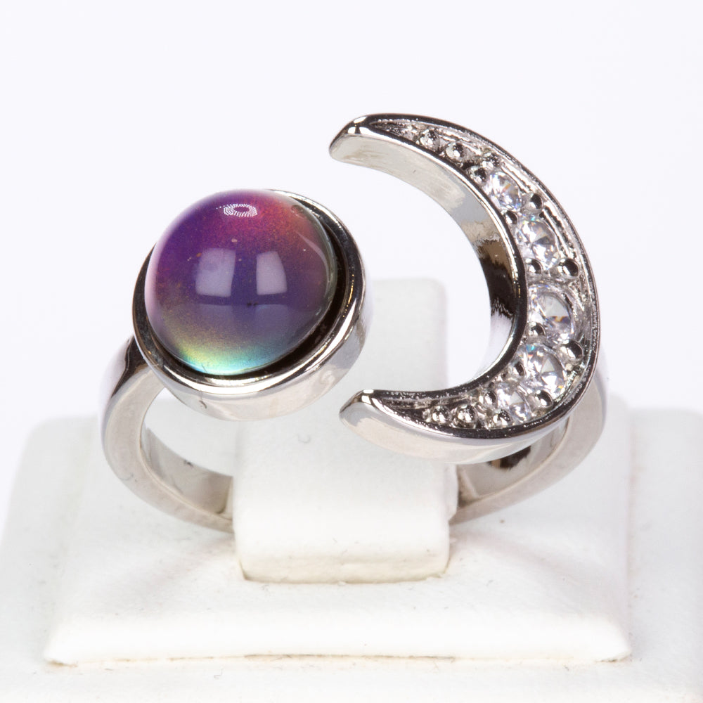 Anel de Energia com Pedra Lunar com Cristal Emporia® Branco
