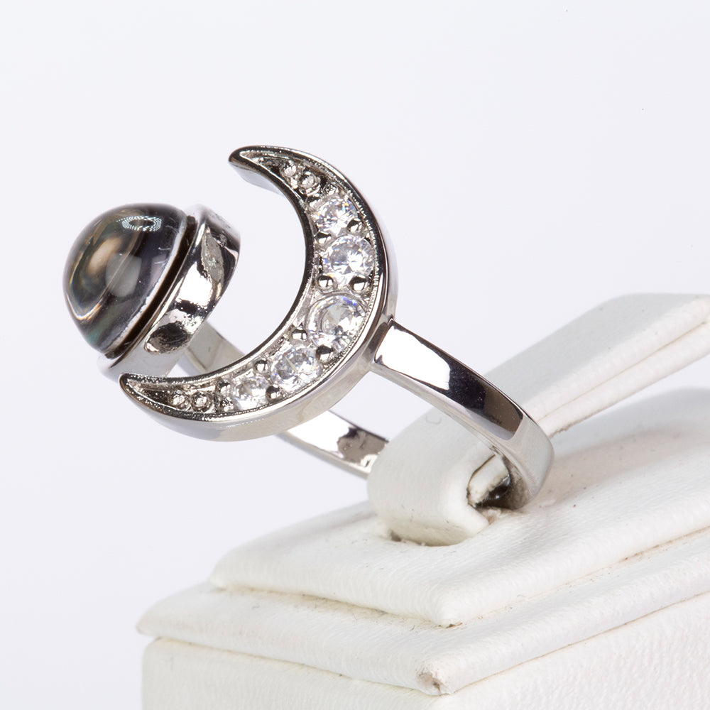 Anel de Energia com Pedra Lunar com Cristal Emporia® Branco