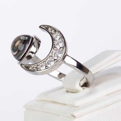 Anel de Energia com Pedra Lunar com Cristal Emporia® Branco