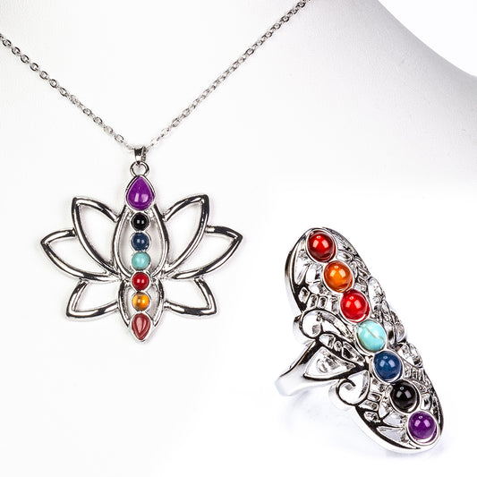 Conjunto de joias Lotus Harmony com sete pedras de chakra