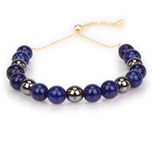 Pulseira de Prata de Lei banhada a Ouro com Lapis Lazuli e Hematite
