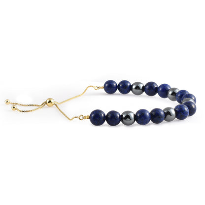 Pulseira de Prata de Lei banhada a Ouro com Lapis Lazuli e Hematite
