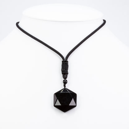 Pendente de proteção em obsidiana hexagonal