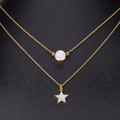 Conjunto de Prata com Banho de Ouro com Pedra da Lua Arco-íris  Contraste: Cabeca de Veado (800)